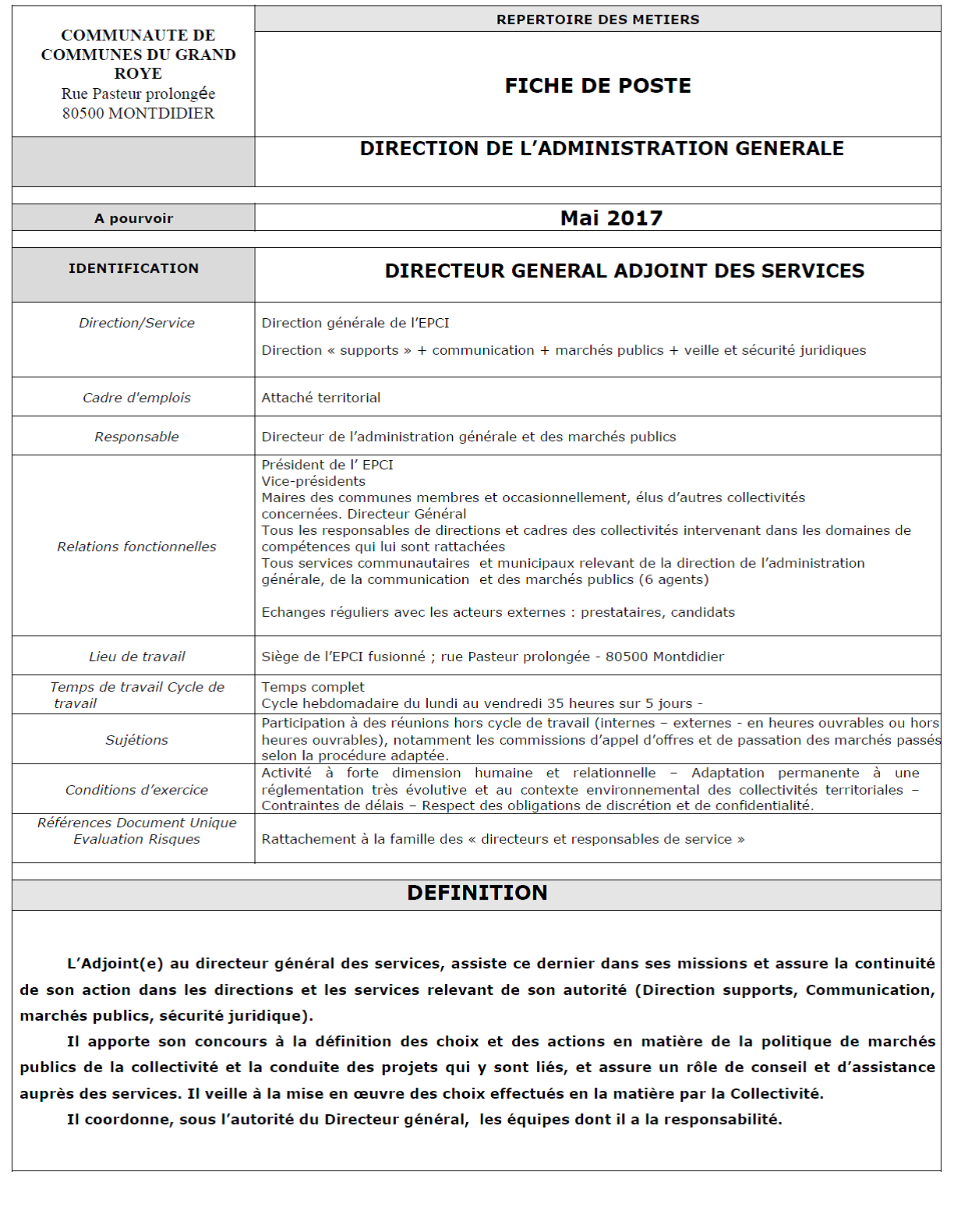 La com de com recrute son Directeur Général Adjoint  Communauté de